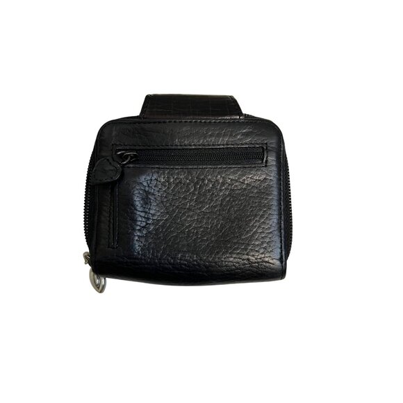 Brighton Black Leather Compact Wallet W/ Croc-Embossed Clasp & Zippered Pockets - Picture 2 of 7